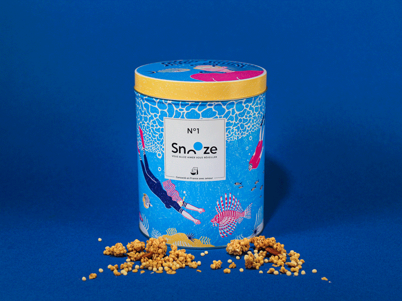 Snooze x SurfRider box boîte crayon food granola illustration ocean pack packaging packaging design pencil sea summer summertime surf été