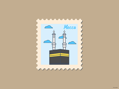 Weekly Warmup | Mecca Stamp branding design illustration kaaba sharif kaaba sharif landscape landscape design logo mecca mecca stamp srabon arafat stamp vector