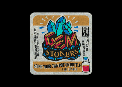 Gem Stoners - From 'Clubs & Communites' beer beermat black clubs coaster crystals gemstones holistic illustration overprint potion retro screenprint texture vector