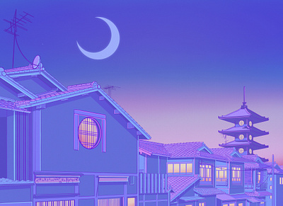 Kyoto Twilight 80s aesthetic anime illustration japan japanese japanese art pastel sailormoon ukiyo e