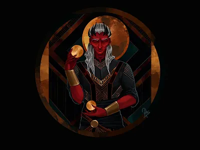 Concentration 2d art deco character fantasy art game art gold illustration magic man red ui