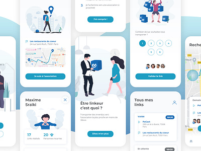 Linkee - all screens app app design app screens app ui association blue cards design flat flat illustration illustration minimal mobile mobile app design playful