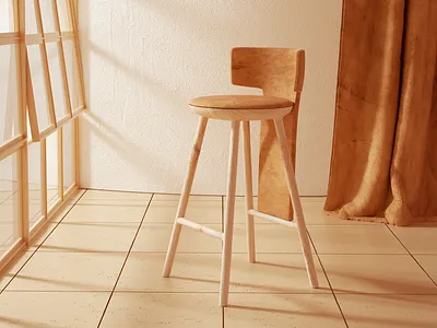 Warm place 3d 3d artist adobe c4d chair cinema4d curtains design interior design leather monochrome octane octanerender photoshop room stool windows wood