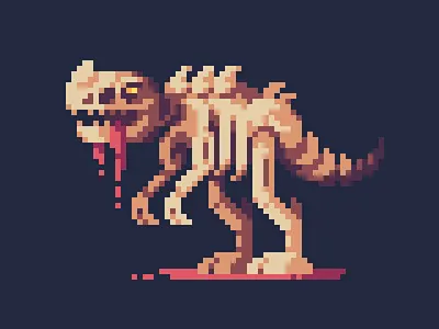 ceratosaurus death design digital art dinosaurs gamedev halloween illustration pixel art retro skeleton spooky
