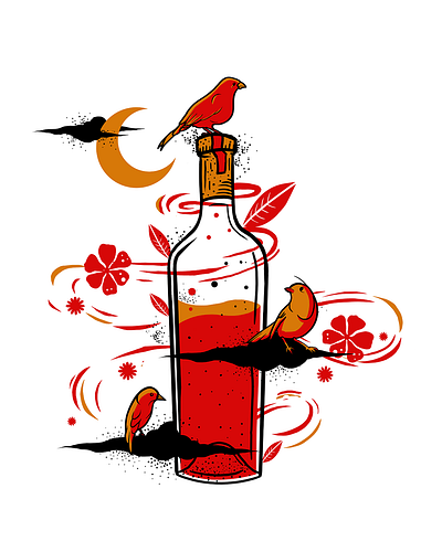 wine_5 birds colorful colors graphic design illustration wine wine bottle