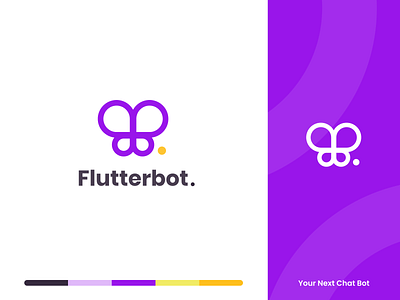 Flutterbot bot branding butterfly chat design icon illustration landing landingpage logo minimal minimalistic purple simple web website