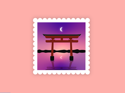 Japan Stamp arcade archer japan japanese moon postage reflect reflection stamp sunset travel