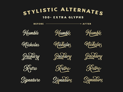 Artisans Moniker Stylistic Alternates baseball calligraphy cursive hand lettering lettering ligature ligature font retro script script signature swashes