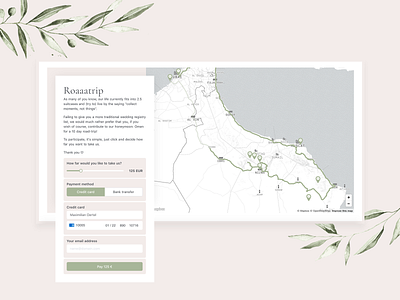 Wedding | Registry 🤵👰 credit card credit card payment form gift interactive map map mapbox markers payment registry roadtrip route stripe ui ux web wedding