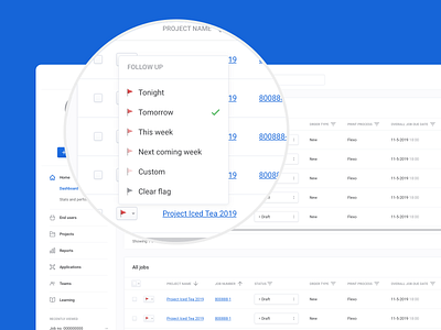 Enterprise Dashboard Flag Micro UI blue character column dashboard dashboard ui dropdown enterprise enterprise software enterprise ux flag flags follow up micro interaction microinteraction minimal reminder table todo todo list web