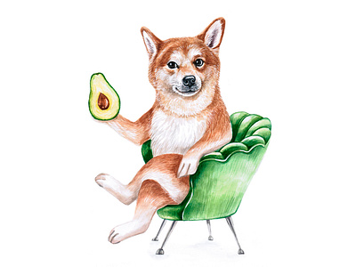 柴犬 animal art avocado cute dog dogs draw food fruit fun funny illustration pet pets puppy shibainu watercolor watercolor art