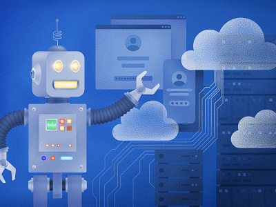 Chatbot using cloud azure bot brush chatbot cloud computer design grain illustration robot server vector