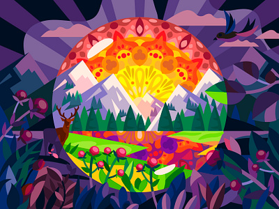 Mandala Landscape art design illustration landscape mandala mountains sunrise vector