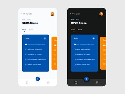 Task management app blue daily 100 challenge dailyui dark ui darkmode drawing lightmode notes orange task management task manager typography ui ui design uiux uxdesign