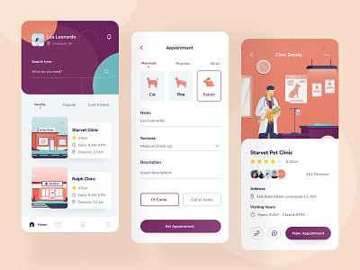 Pet clinic 🐹 android app card chart clean clinic dashboard details form illustration image landing light list mobile pet profile ui website websites