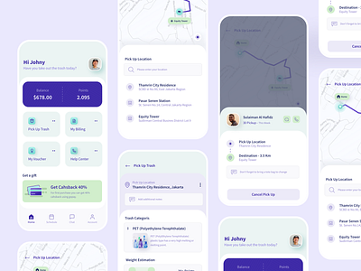 Go-trash | Trash Collecting App | Continue additional messages cancel pickup clean driver driver app estimation gradient maps navigation noansa pick up location pickup profile driver progress smart trash smarthome take the tash uiux ux