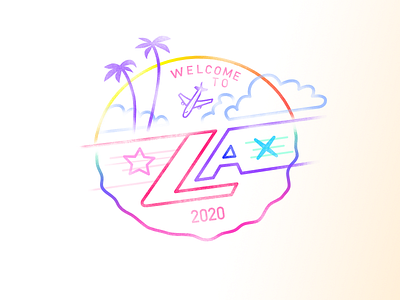 Welcome to LA X (Passport) 80s airport california design dribbbleweeklywarmup hollywood icon icon design iconography illustration los angeles neon playoff stamp sunset warmup