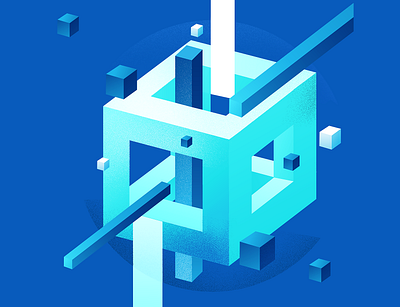 Illustration blue brand cube geometric geometrical illustration isometric