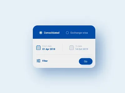 Date Picker and Filter blue card card design date picker radio button ui ux design uidesign white card