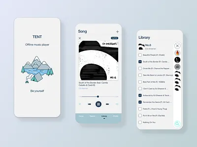 TENT (music player) app clean design icon illustraor library music music app music player player playlist spotify ui vector white