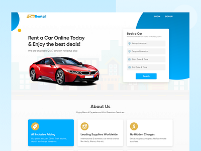 Car Rental design iconography landing page design landingpage minimal rental ui ux website design