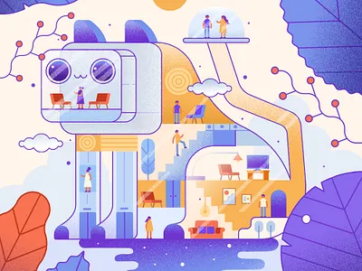 Our future design studio cat house cat illustration glass house office studio vector