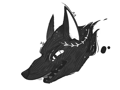 Magic wolf. Design for sticker or print for t-shirt black dark evil fangs fashion fear freak goth graphics grin illustration occult pensil stiker streetart style vector wolf youth