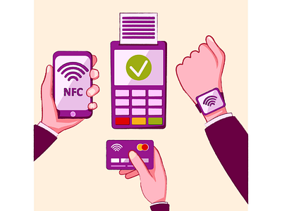 NFC. Contactless payments. contactless credit card digital hands illustration illustrator mobile phone nfc payment vector vector artist watches wireless