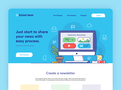 School.news page book coffee computer desktop education illustraion news newsfeed newspaper page school table website working