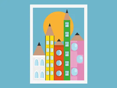 Pencilline childrens book childrens illustration dribbble best shot flat design illustration illustration art pencil personal project postcard postcard design skyline vector art vector illustration