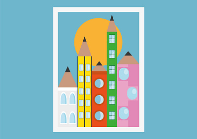 Pencilline childrens book childrens illustration dribbble best shot flat design illustration illustration art pencil personal project postcard postcard design skyline vector art vector illustration
