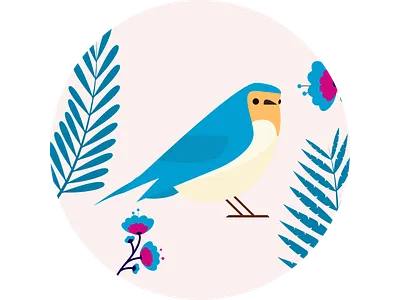 Bird illustation bird bird illustration blue flower identity illustraion leaves