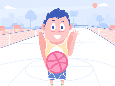 Hello Dribbble basketball cartoon character cartoon illustration character character animation child city colors court design dribbble dribbble invite environment design game hello hello dribbble hip hop illustration player town