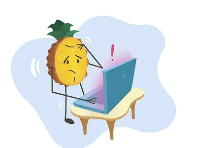 Pineapple at work character design difficulty illustration laptop pineapple print problem sticker the problem vector work