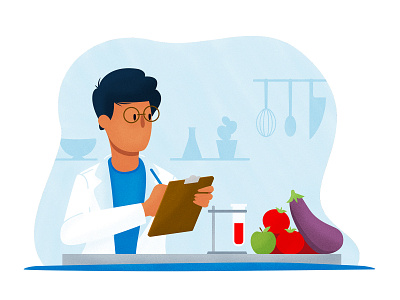 Nutritionist Illustration 2/2 analysis bespoke character expert food health health app illustration illustrator lab laboratory man medical note nutrition nutritionist vector