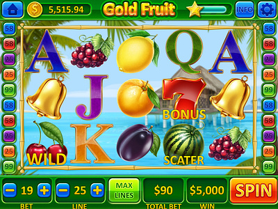 Gold Fruit adventures ananas bell cherry cocktail coconut fruits gold grape hat lemon melon orange paradise plum seven sunglasses tropic tropical watermelon