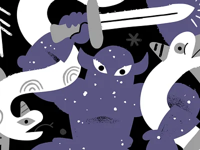 Fight the Good Fight andy j pizza battle creative career creative pep talk creativity design fight illustration podcast snakes swords