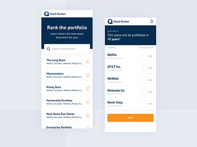 Stock Ranker Screens animation app broker financial advisor financials gif investment mobile ranking rating responsive design search search bar ui ux