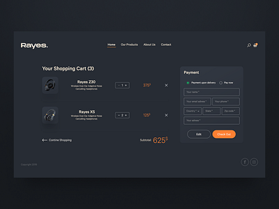 Rayes Headphones Store | Cart Page app cuberto design download ecommerce figma free headphones inspiration invision minimal mobile tubik ui ui design user experience userinterface ux webdesign website