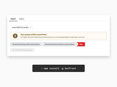 Botfront Import Export ai artificial intelligence bot botfront chat chatbot conversation desktop entity export import intent linking natural nlu open source open source rasa utterance web app