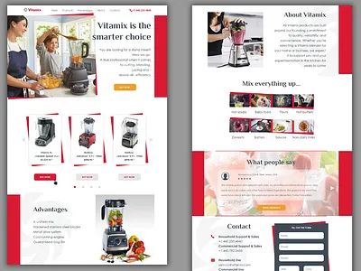 Landing page for blender sales. blender design landing mixer page red web