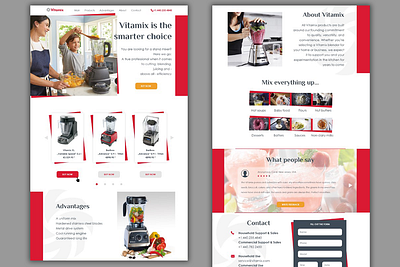 Landing page for blender sales. blender design landing mixer page red web