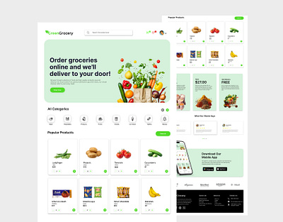 Green grocery store Landing page Ui/Ux Design figma graphic design grocery store landing page ui ui ux design ui ux website ux