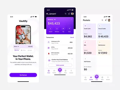 Vaultpay - Finance Mobile App animate b2b banking credit ewallet exchange finance financial fintech mobile app mobile design money pay payment payment app saas startup transaction wealth wealth management