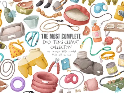 dog items clipart cartoon design dogs doodle hand drawn icon set illustration pet accessories pet store