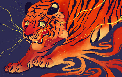 Halfway to being a God art digital illustration illustration art illustration digital tiger tigers work in progress