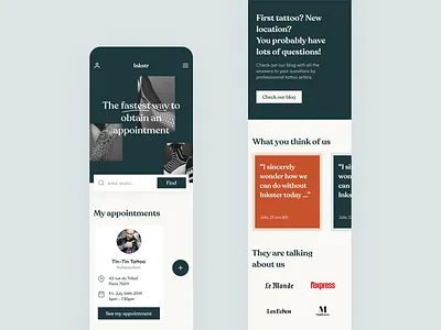 Inkstr Tattoo app - Home app appointment artist concept home inkstr landing manage product product design products tattoo tattoo art tattoo artist tattoos