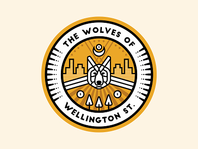 The Wolves Of Wellington Street Team Sticker badge crest emblems linework logo money sales sticker team the wolf of wall street wolf wolves yellow