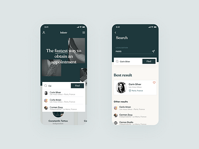 Inkstr Tattoo app - Search app application appointment concept design manage product design product designer products search search bar searching tattoo tattoo artist ui ux