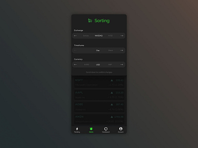 Dark Mode - Sorting Screen accessibility card clean dark mode dark ui figma high contrast ios material product design simple ui ux